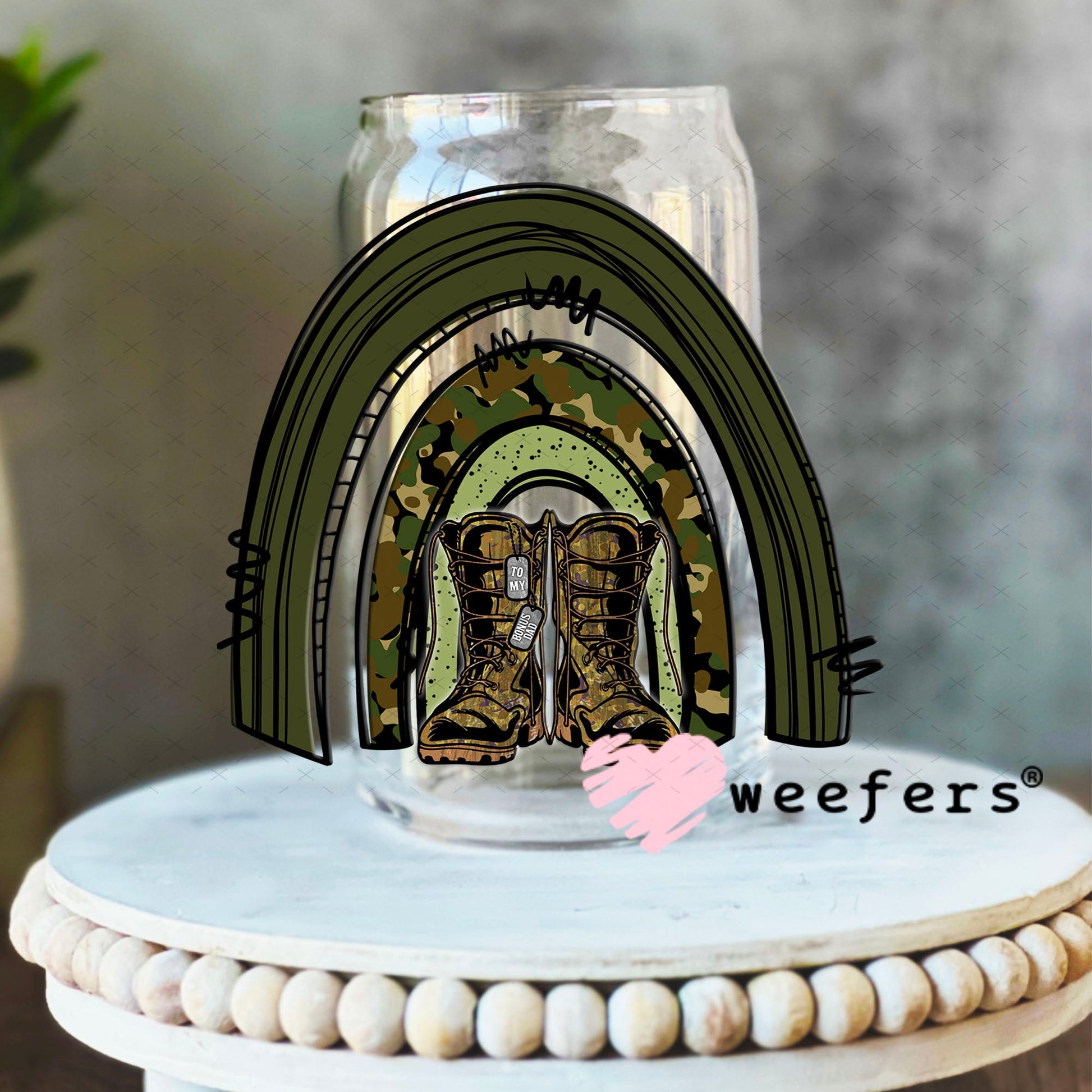 UV DTF Decal - Military To My Bonus Dad 16oz Libbey Glass Original Size Weefers