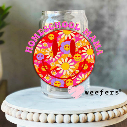 UV DTF Decal - Homeschool Mama Smile Face 16oz Libbey Glass Original Size Weefers