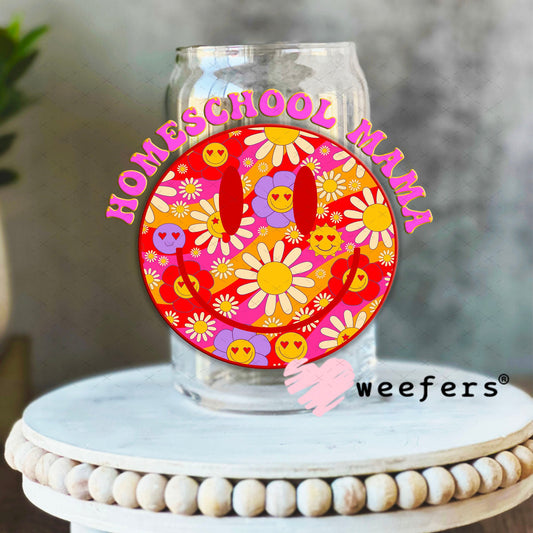 UV DTF Decal - Homeschool Mama Smile Face 16oz Libbey Glass Original Size Weefers