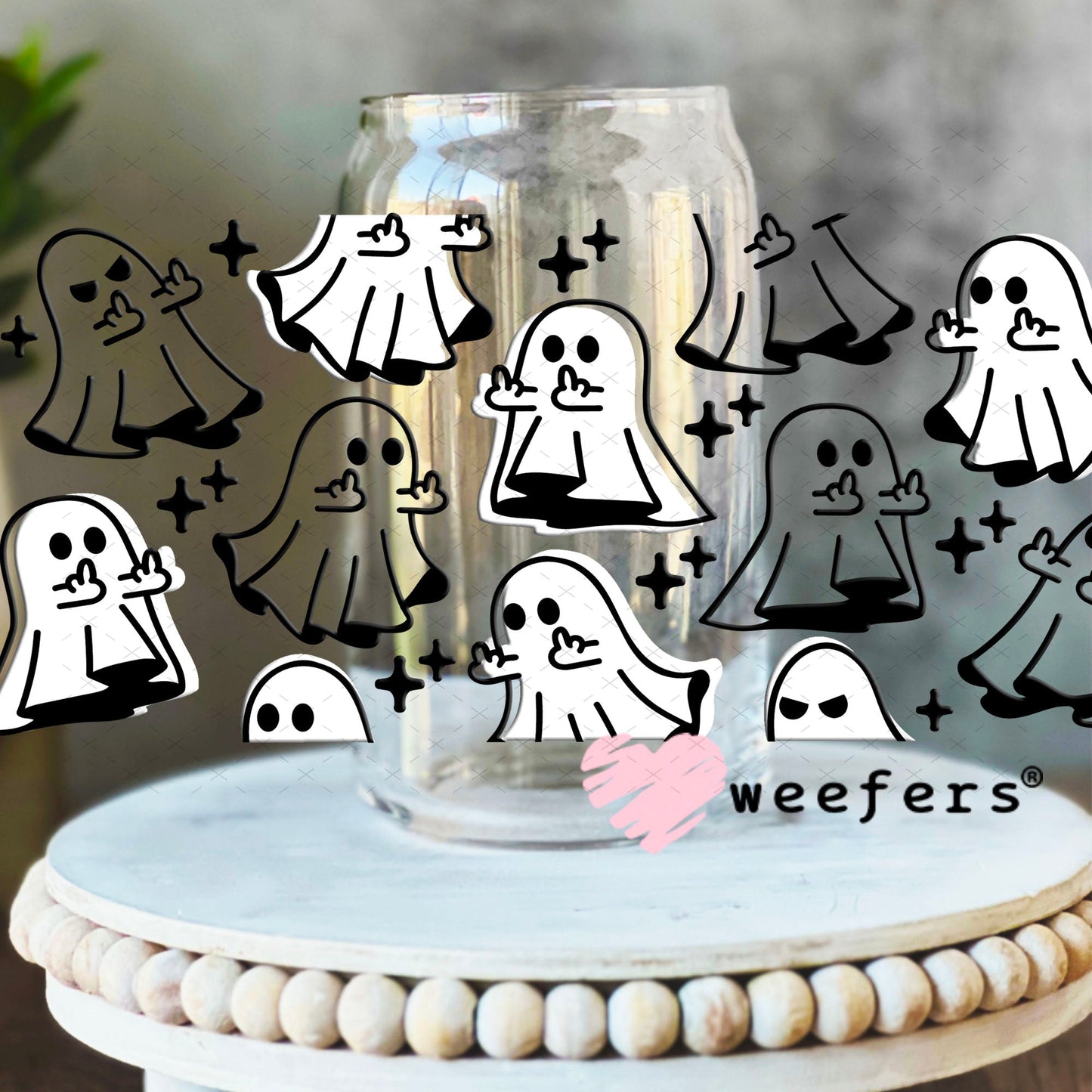 UV DTF Cup Wraps - Middle Finger Ghosts 16oz Libbey Glass Original Size Weefers