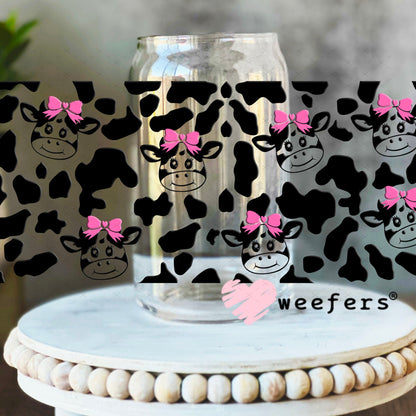 UV DTF Cup Wraps - Cute Pink Bow Cows 16oz Libbey Glass Original Size Weefers