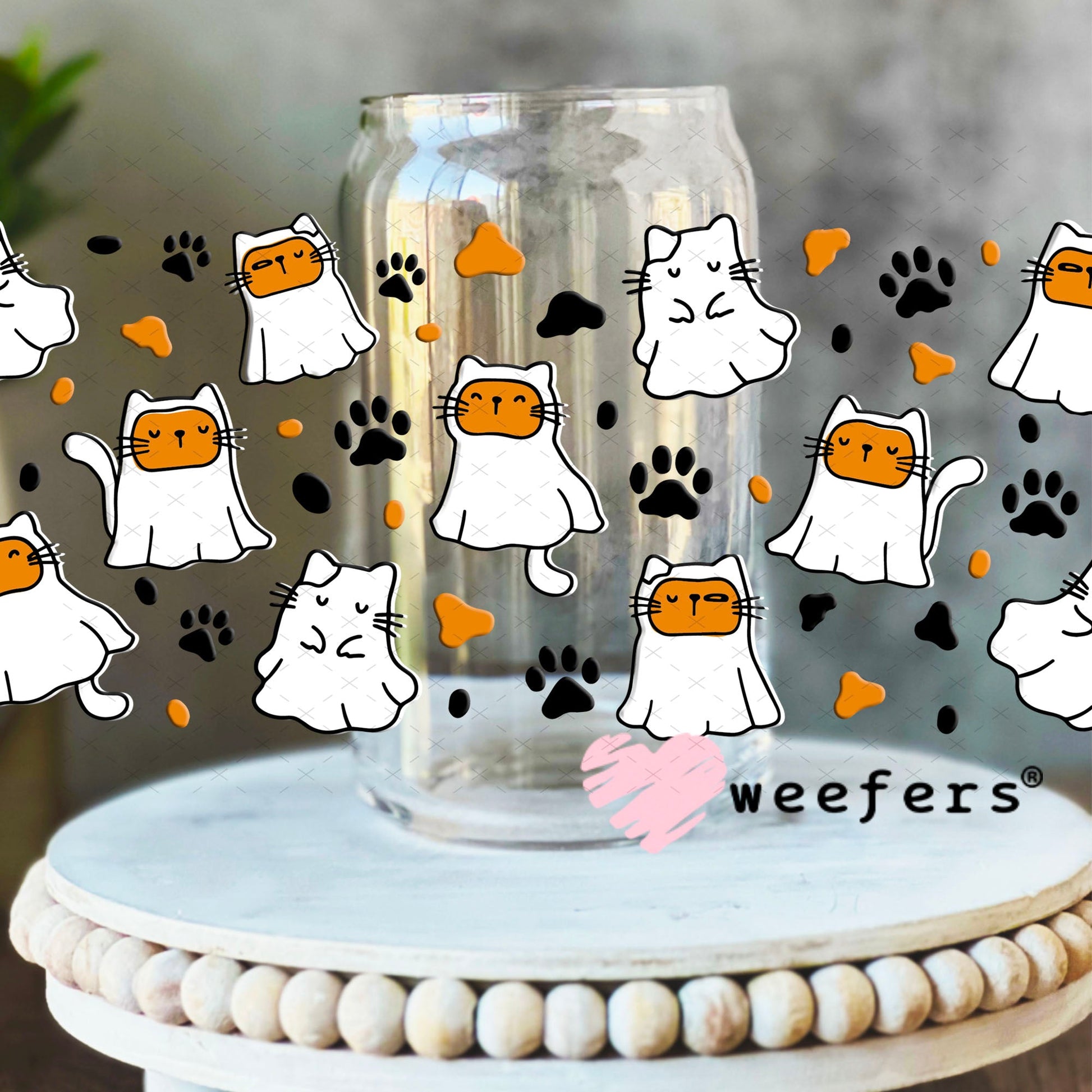 UV DTF Cup Wraps - Ghost Cats 16oz Libbey Glass Original Size Weefers