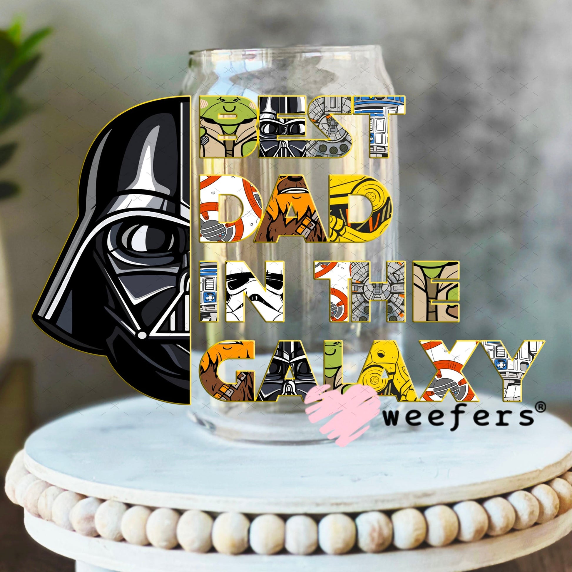 UV DTF Decal - Best Dad in the Galaxy 16oz Libbey Glass Original Size Weefers