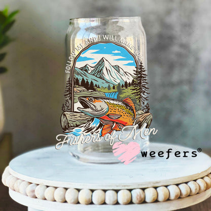 UV DTF Decal - Follow Me and I will make You Fishers of Men Cream 16oz Libbey Glass Original Size Weefers