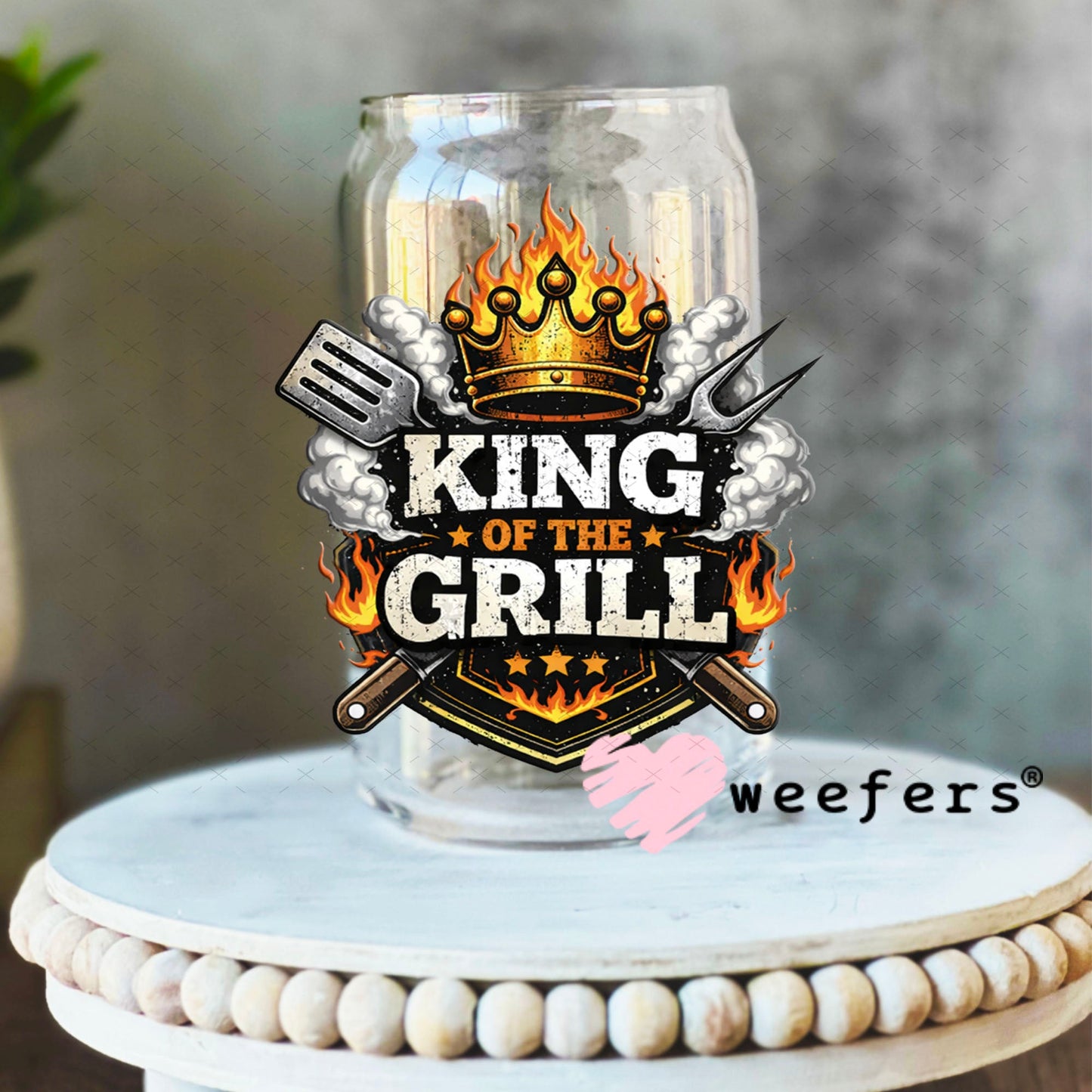 UV DTF Decal - King of the Grill 16oz Libbey Glass Original Size Weefers