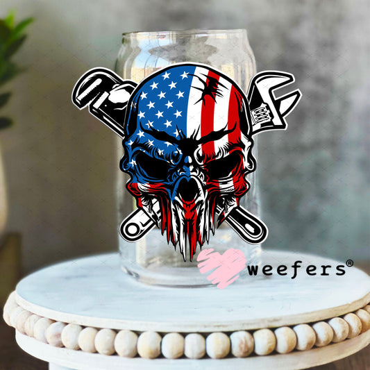 UV DTF Decal - Punisher Plumber 16oz Libbey Glass Original Size Weefers