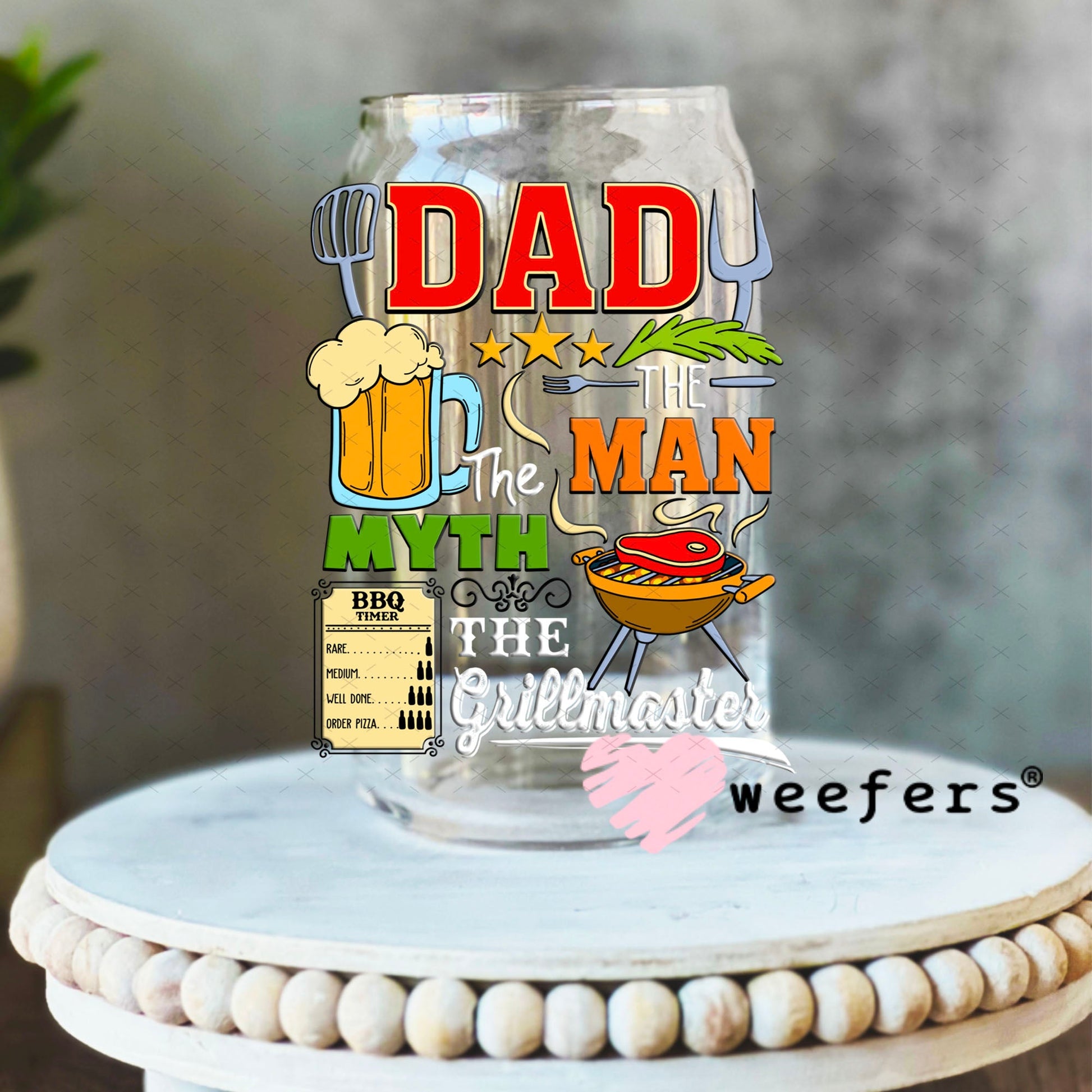 UV DTF Decal - Dad the Man The Grillmaster White 16oz Libbey Glass Original Size Weefers