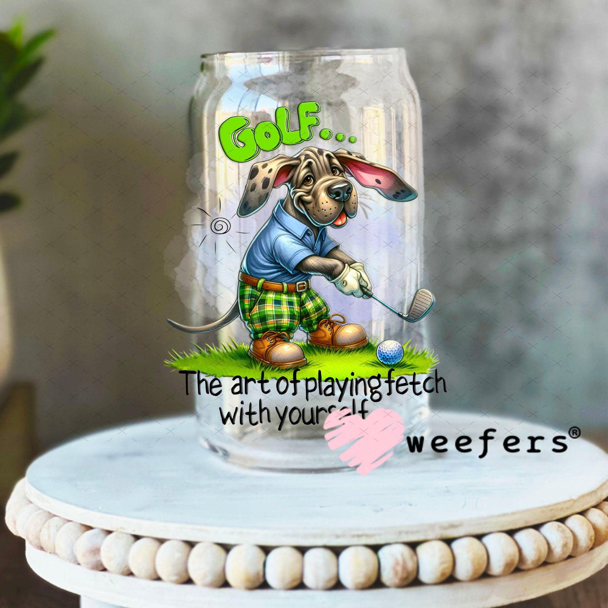 UV DTF Decal - Golf The Art of Playing Fetch with Yourself 16oz Libbey Glass Original Size Weefers