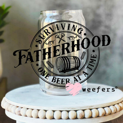 UV DTF Decal - Surviving Fatherhood One Beer at a Time 16oz Libbey Glass Original Size Weefers