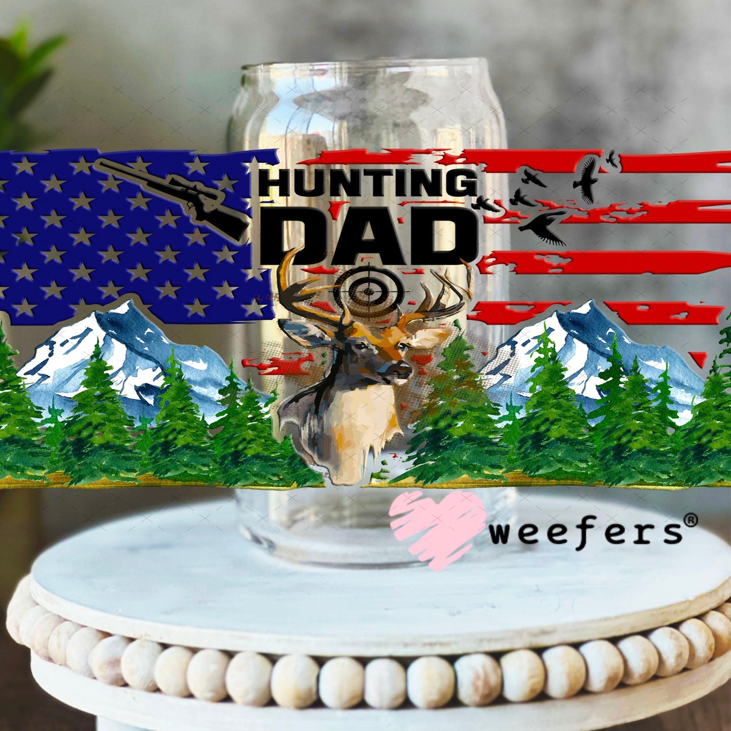 UV DTF Cup Wraps - Hunting Dad USA 16oz Libbey Glass Original Size Weefers