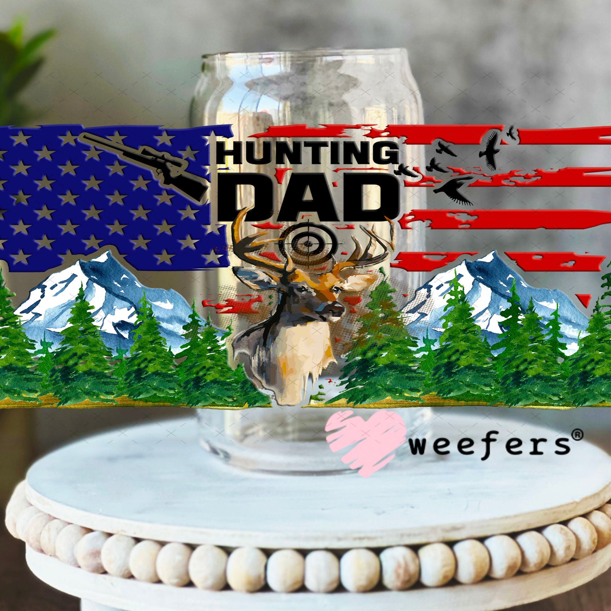 UV DTF Cup Wraps - Hunting Dad USA 16oz Libbey Glass Original Size Weefers