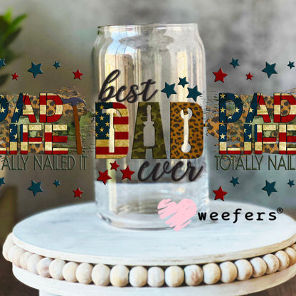 UV DTF Cup Wraps - Best Dad Ever 16oz Libbey Glass Original Size Weefers