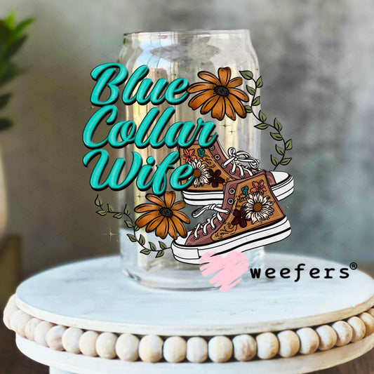UV DTF Decal - Blue Collar Wife Western 16oz Libbey Glass Original Size Weefers