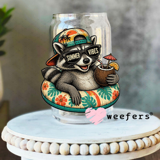 UV DTF Decal - Raccoon Summer Vibes 16oz Libbey Glass Original Size Weefers