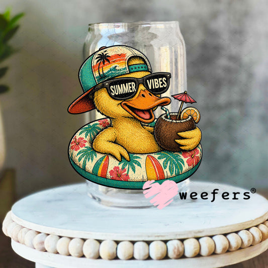 UV DTF Decal - Cool Duck Summer Vibes 16oz Libbey Glass Original Size Weefers
