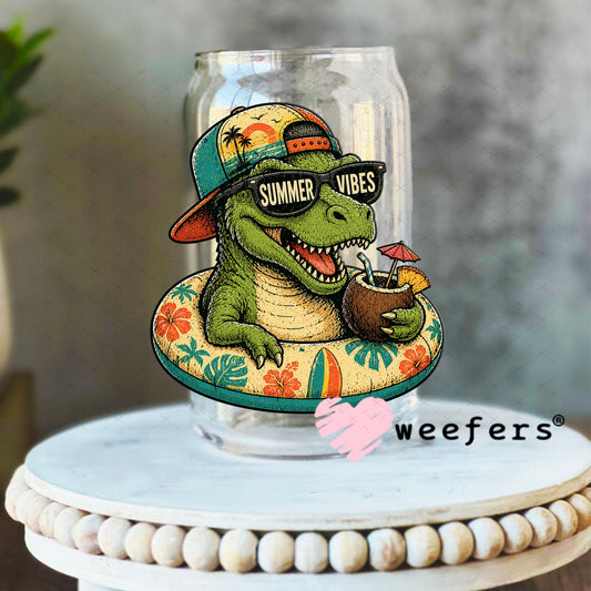 UV DTF Decal - Cool Alligator Summer Vibes 16oz Libbey Glass Original Size Weefers