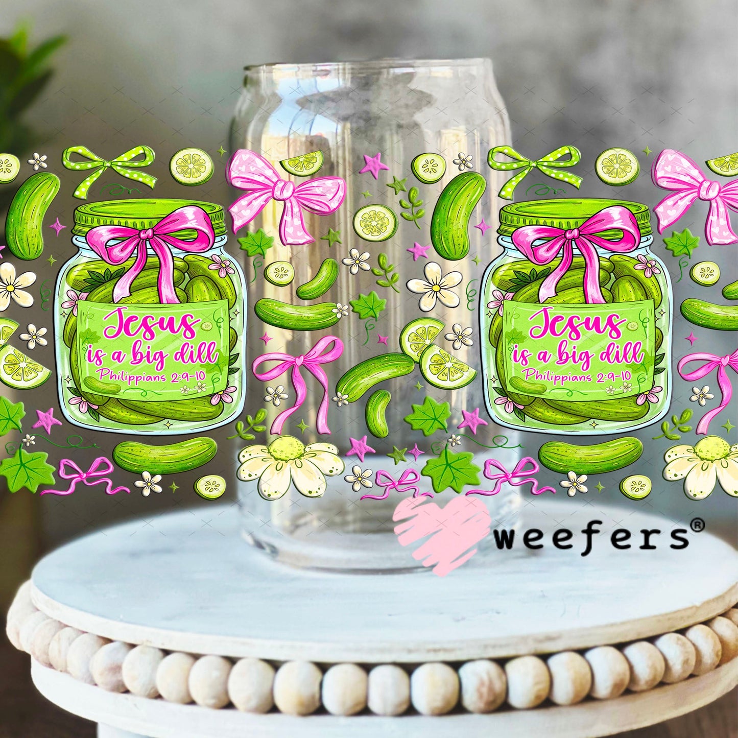 UV DTF Cup Wrap – USA Red White Blue Bows 16oz Libbey Glass Original Size Weefers