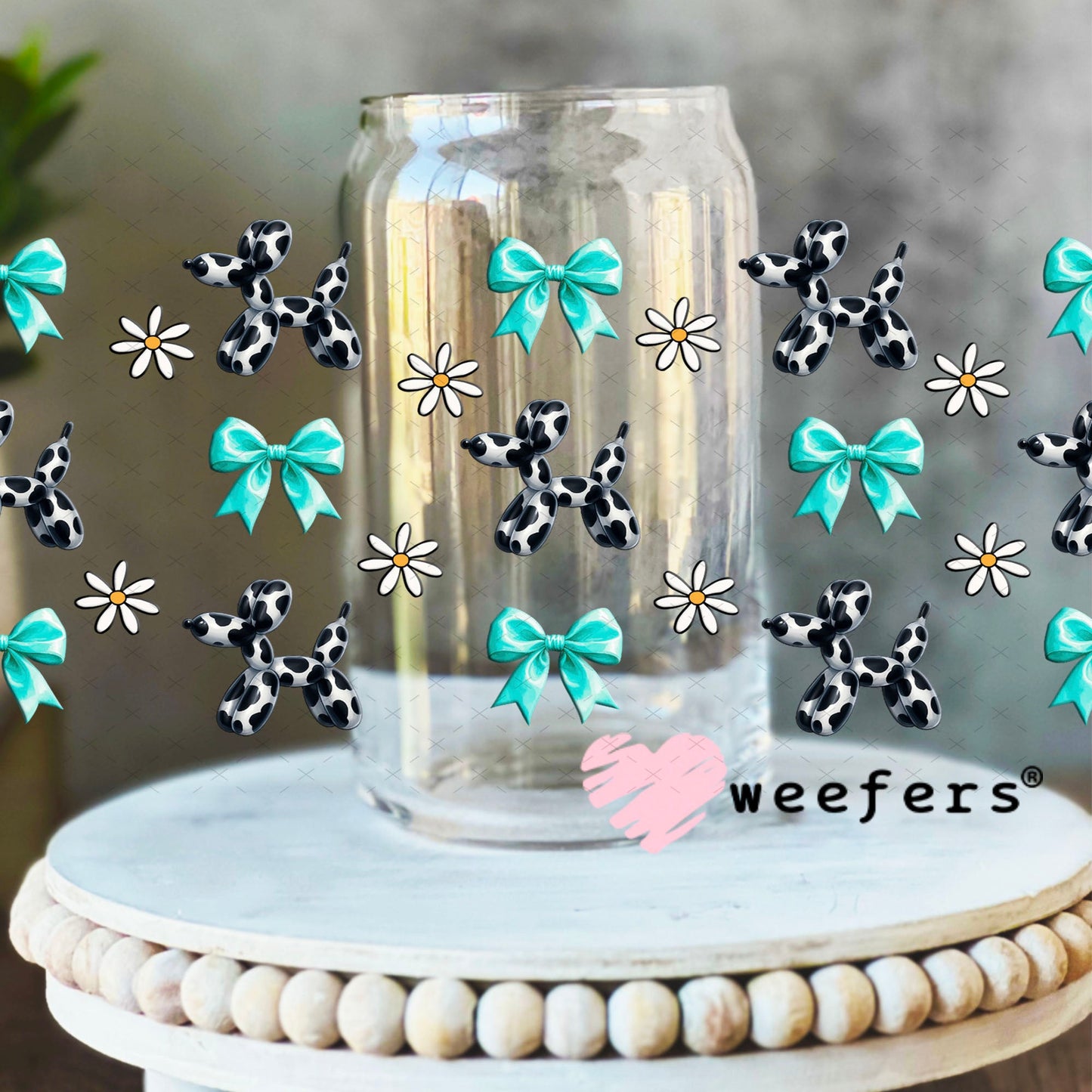 UV DTF Cup Wrap – USA Red White Blue Bows 16oz Libbey Glass Original Size Weefers