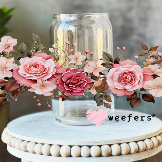 UV DTF Cup Wraps - Watercolor Roses 16oz Libbey Glass Original Size Weefers