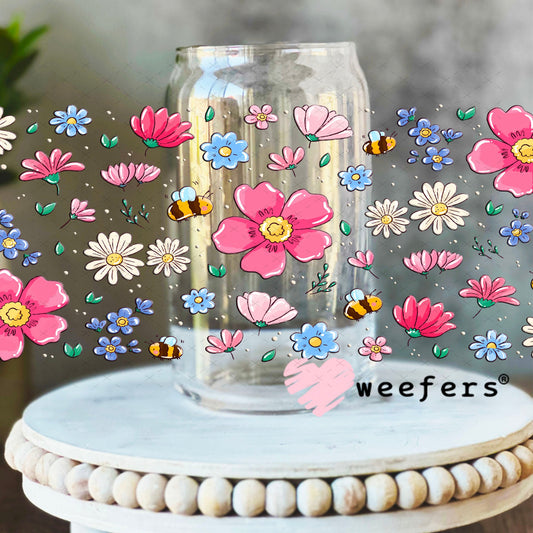 UV DTF Cup Wraps - Bees and flowers 16oz Libbey Glass Original Size Weefers