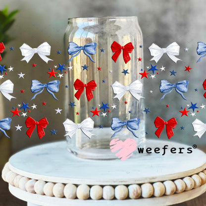 UV DTF Cup Wrap – USA Red White Blue Bows 16oz Libbey Glass Original Size Weefers