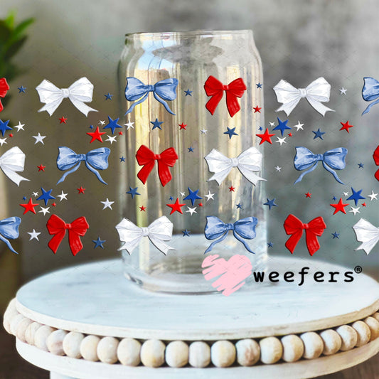 UV DTF Cup Wraps - Patriot 4th of July Bows 16oz Libbey Glass Original Size Weefers