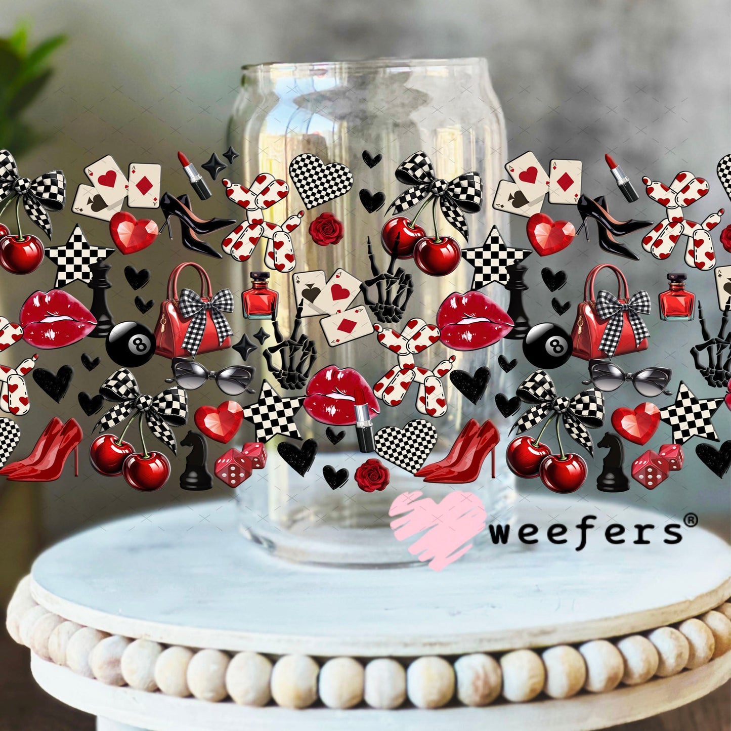 UV DTF Cup Wrap – USA Red White Blue Bows 16oz Libbey Glass Original Size Weefers
