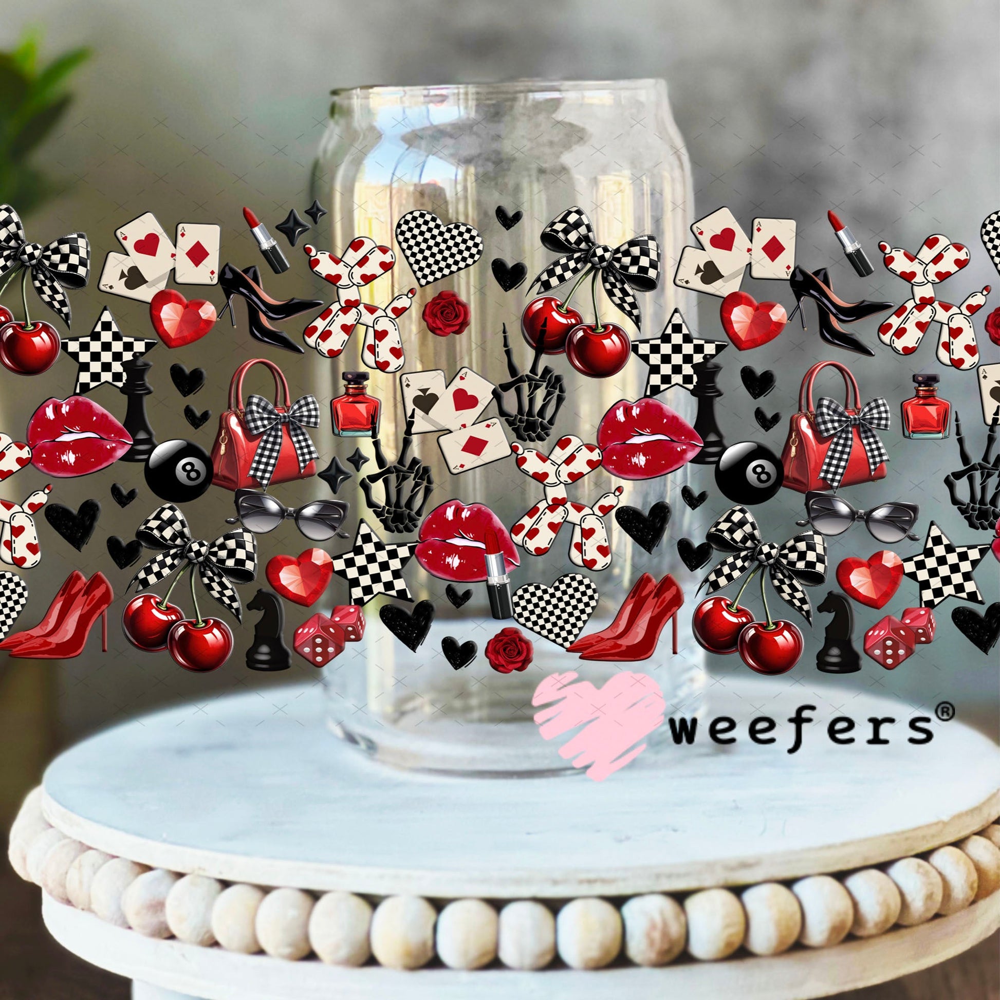 UV DTF Cup Wrap – USA Red White Blue Bows 16oz Libbey Glass Original Size Weefers