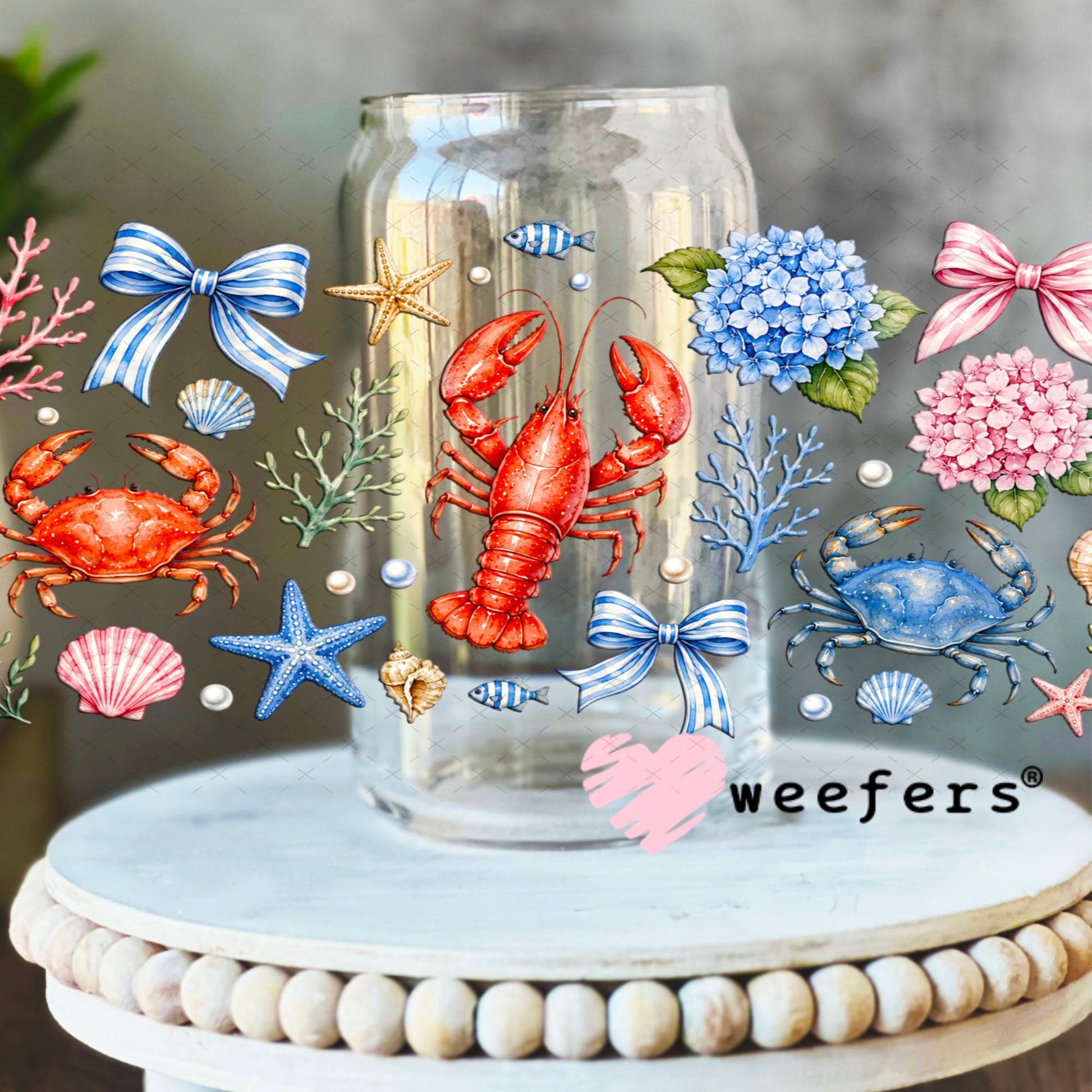 UV DTF Cup Wrap – USA Red White Blue Bows 16oz Libbey Glass Original Size Weefers