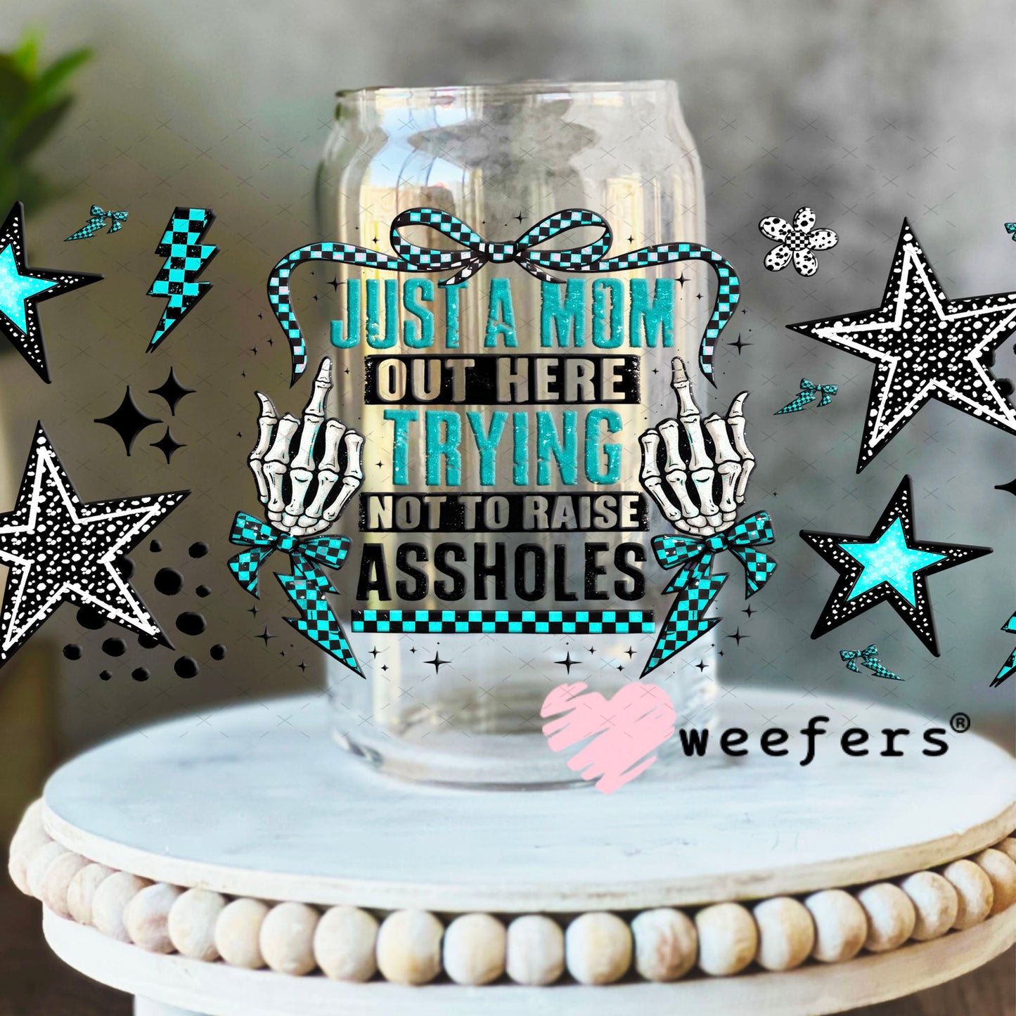UV DTF Cup Wrap – USA Red White Blue Bows 16oz Libbey Glass Original Size Weefers