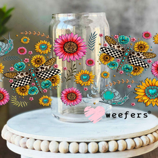 UV DTF Cup Wraps - Western Dragon Flies - Weefers® Exclusive 16oz Libbey Glass Original Size Weefers