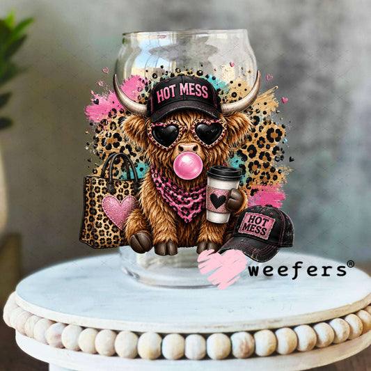 UV DTF Decal - Hot Mess Leopard Cow 16oz Libbey Glass Original Size Weefers