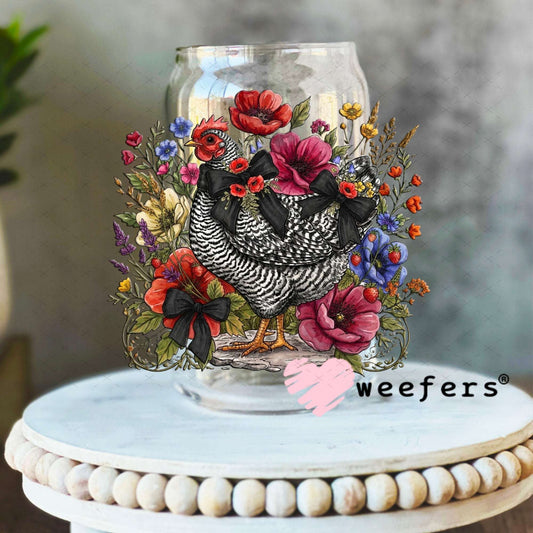 UV DTF Decal - Chicken Black White 16oz Libbey Glass Original Size Weefers