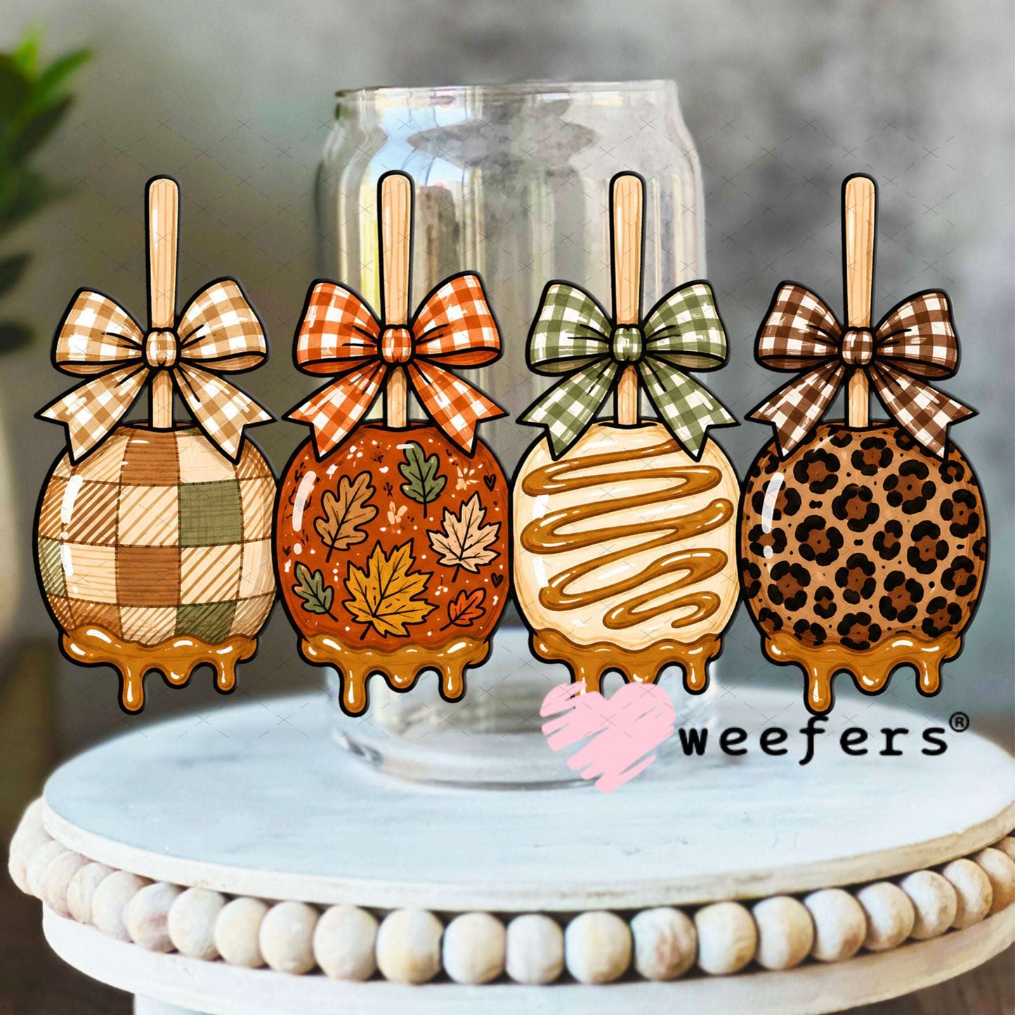 UV DTF Decal - Autumn Candy Apples 16oz Libbey Glass Original Size Weefers