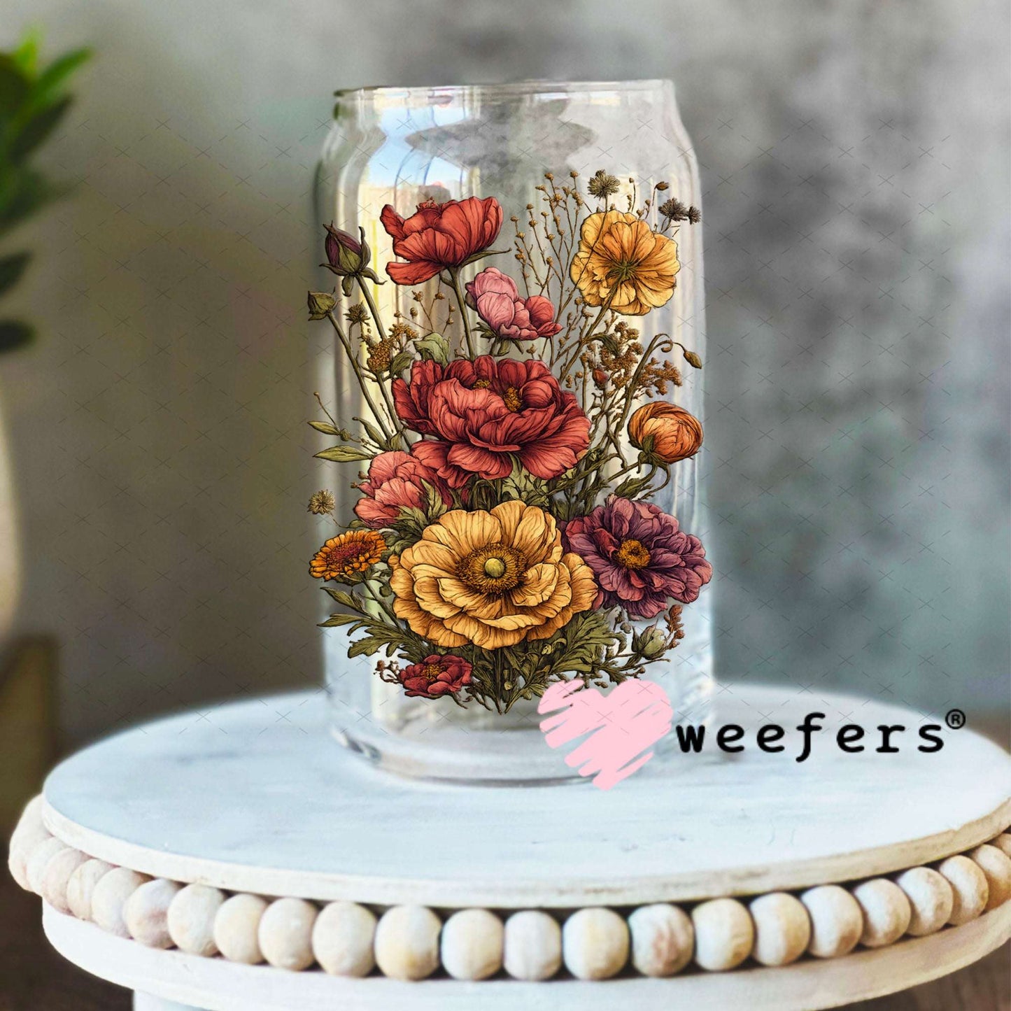 UV DTF Decal - Fall Flower Bouquet 16oz Libbey Glass Original Size Weefers