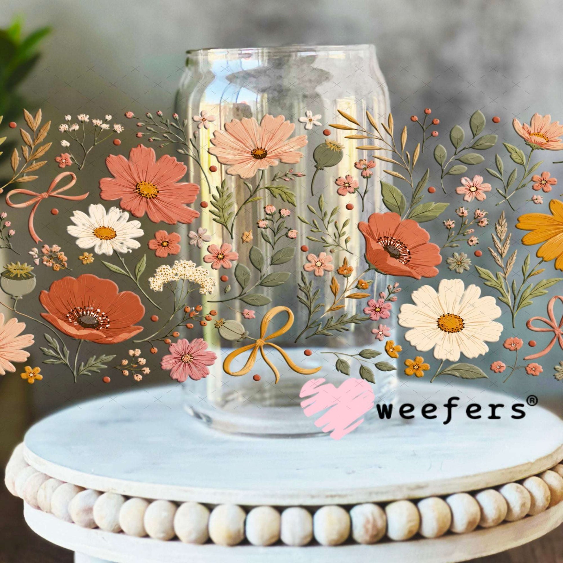 UV DTF Cup Wraps - Fall Flowers 16oz Libbey Glass Original Size Weefers