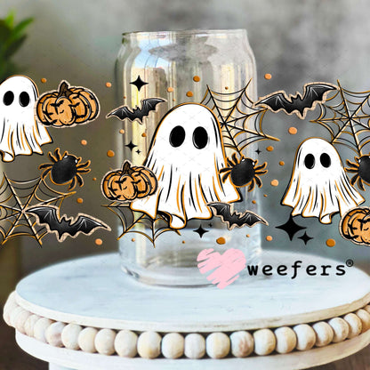 UV DTF Cup Wraps - Ghost Spider Webs Halloween 16oz Libbey Glass Original Size Weefers