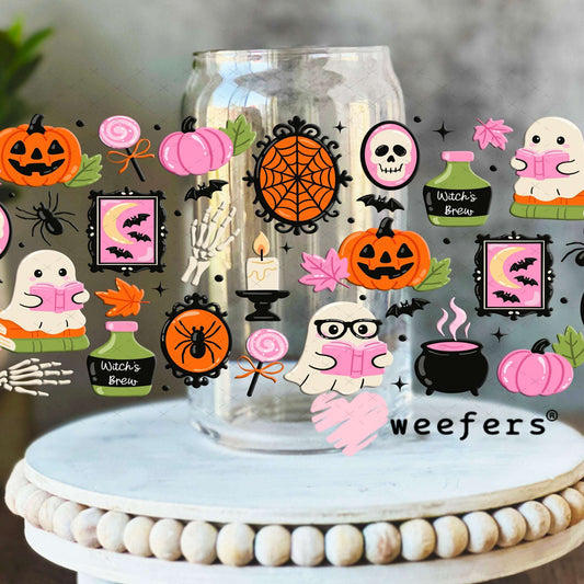 UV DTF Cup Wraps - Pink Green Halloween Reader 16oz Libbey Glass Original Size Weefers
