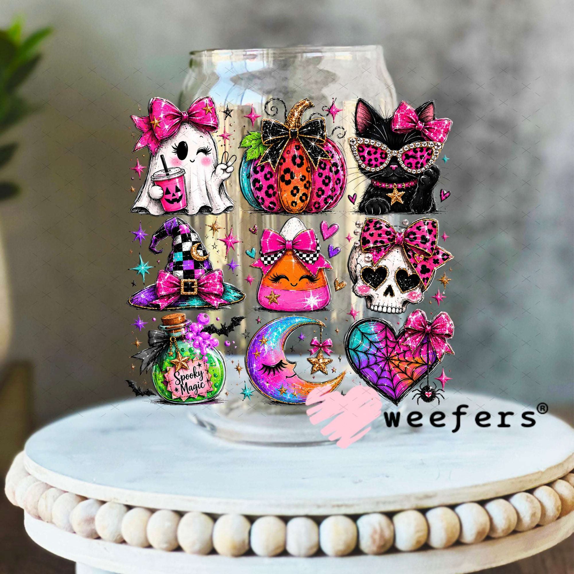 UV DTF Decal - Ghost and Pumpkins Colorful 16oz Libbey Glass Original Size Weefers