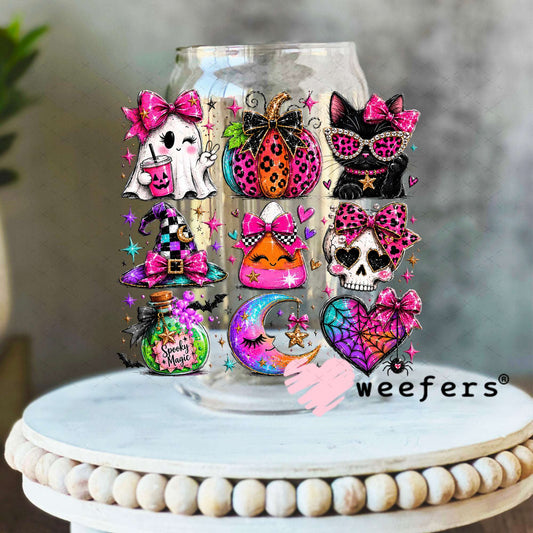 UV DTF Decal - Ghost and Pumpkins Colorful 16oz Libbey Glass Original Size Weefers