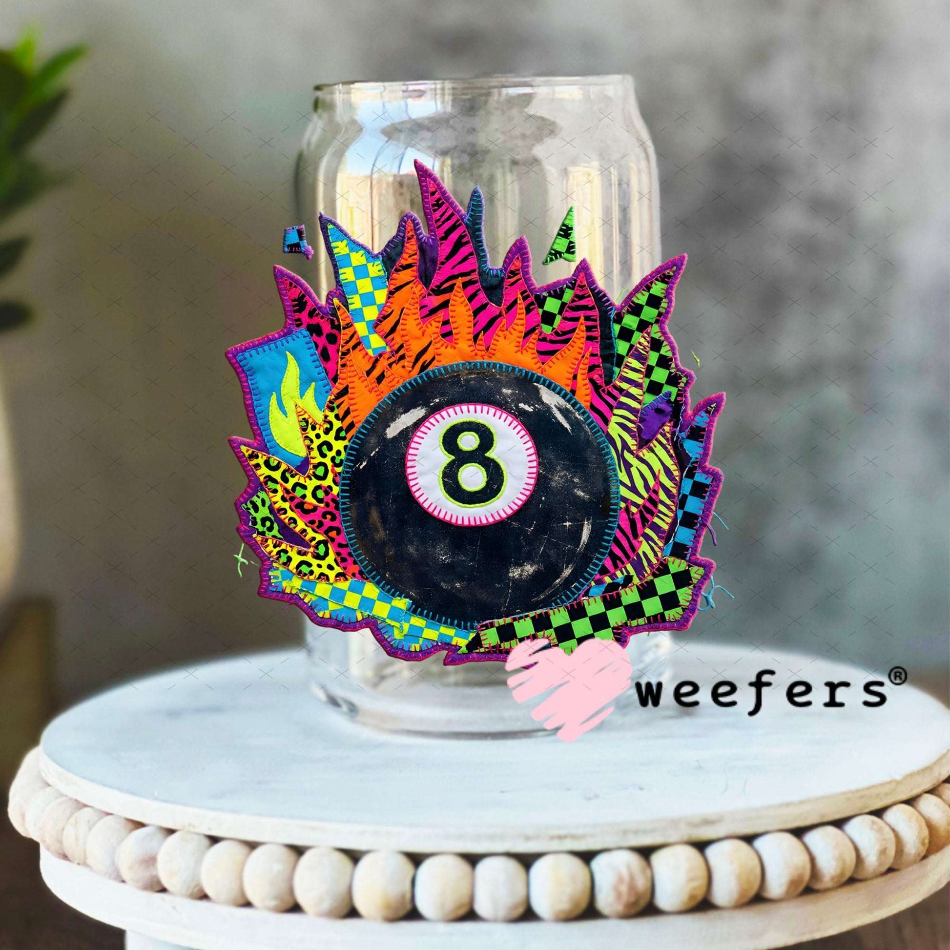 UV DTF Decal - Western Fire Eightball 16oz Libbey Glass Original Size Weefers