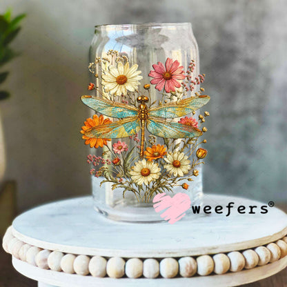 UV DTF Decal - Floral Dragon Fly 16oz Libbey Glass Original Size Weefers