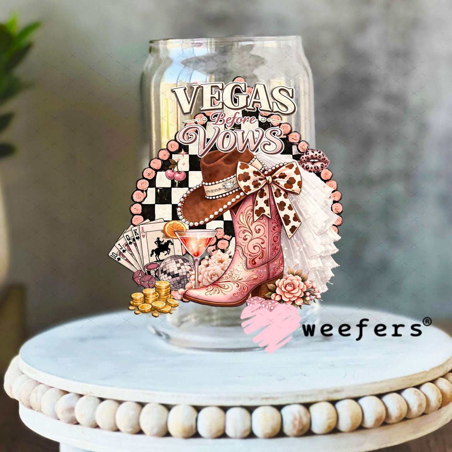 UV DTF Decal - Vegas Vows Bride 16oz Libbey Glass Original Size Weefers