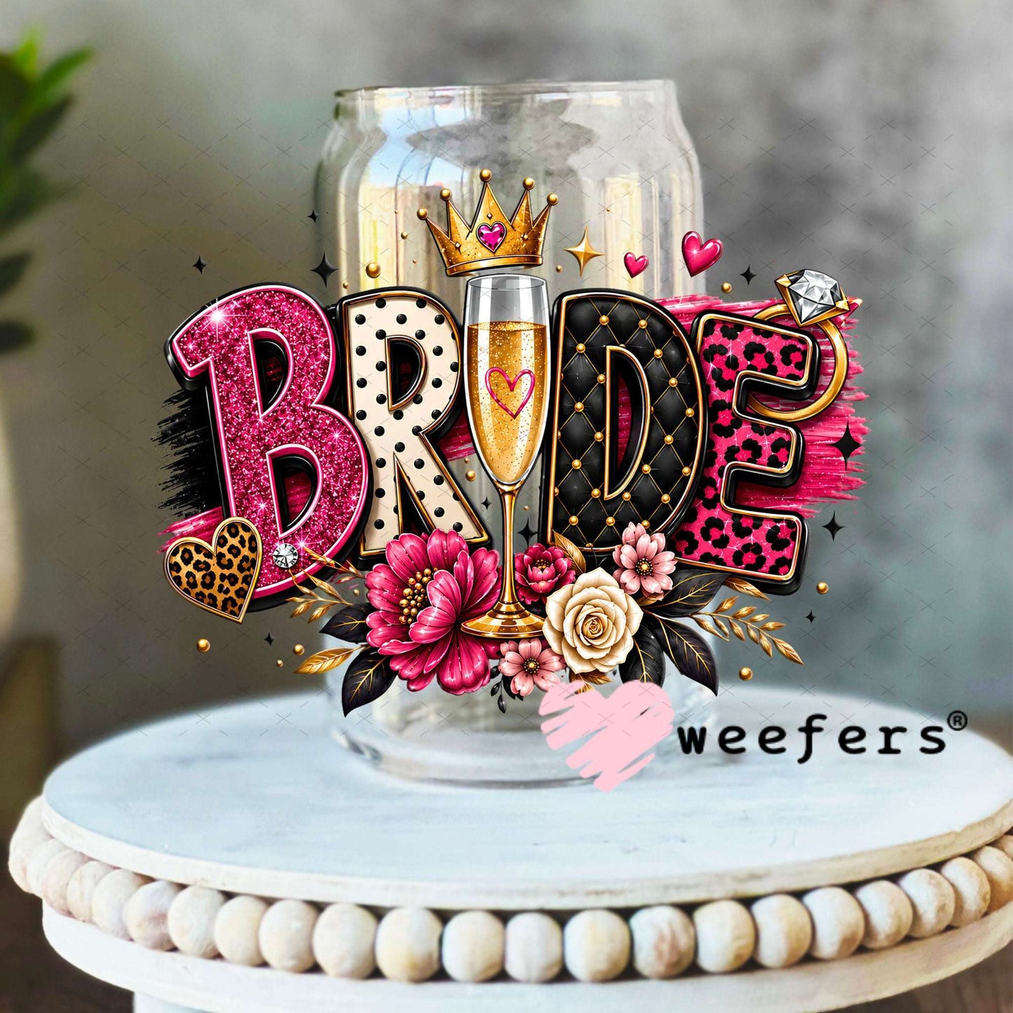 UV DTF Decal - Bride Champagne 16oz Libbey Glass Original Size Weefers