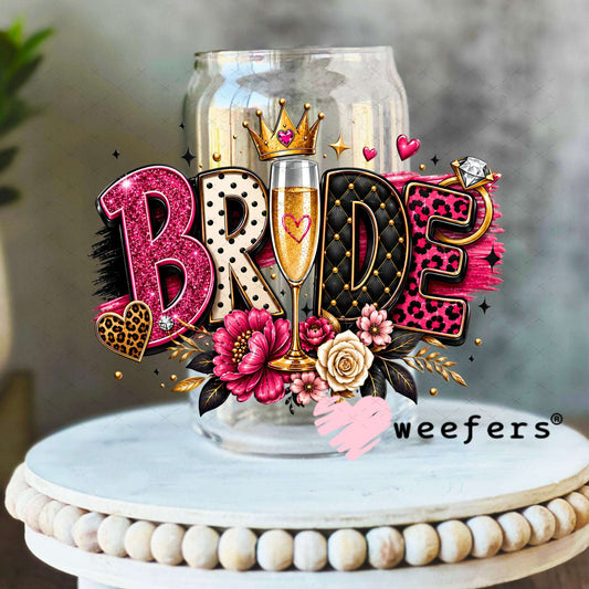 UV DTF Decal - Bride Champagne 16oz Libbey Glass Original Size Weefers