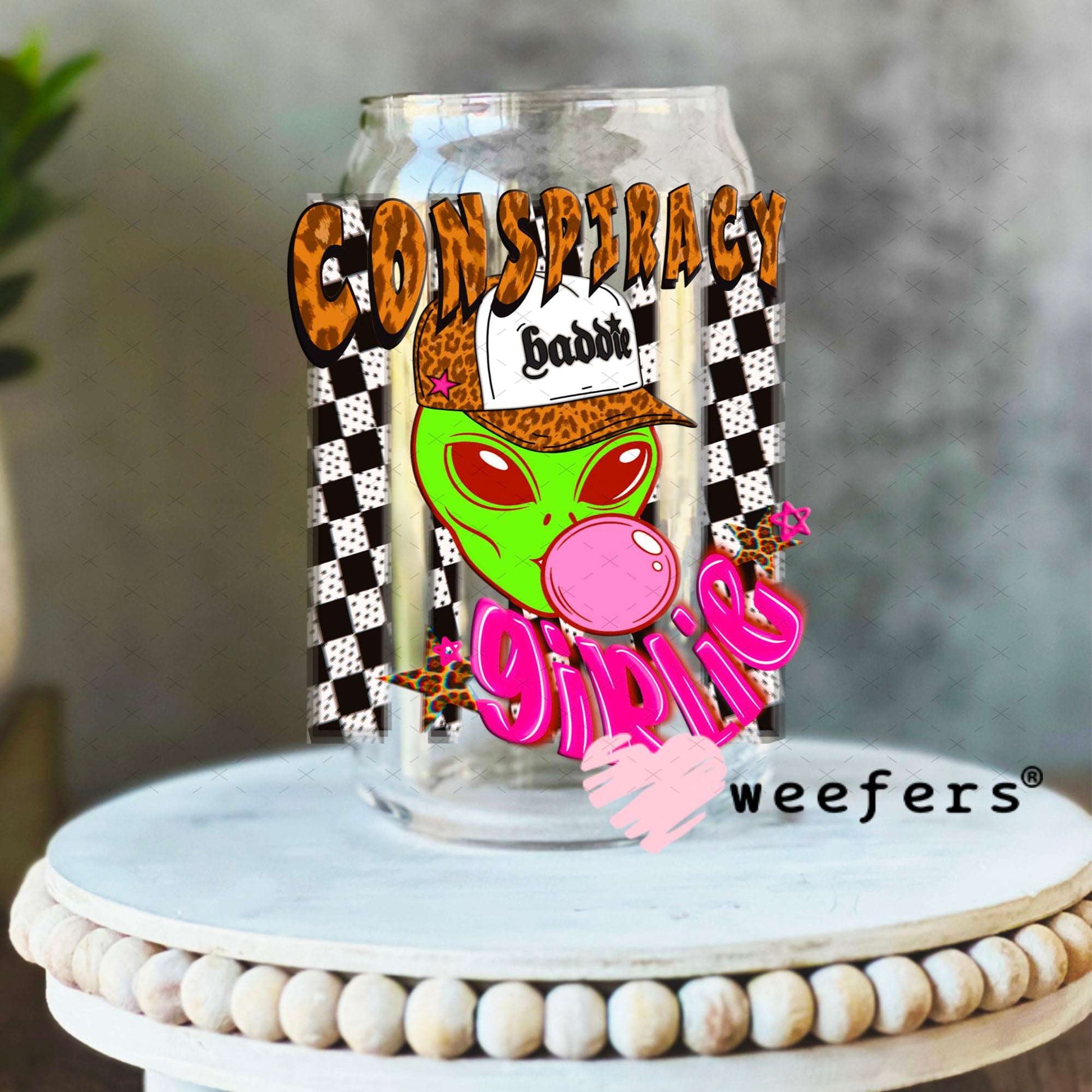UV DTF Decal - Conspiracy Girlie Alien 16oz Libbey Glass Original Size Weefers