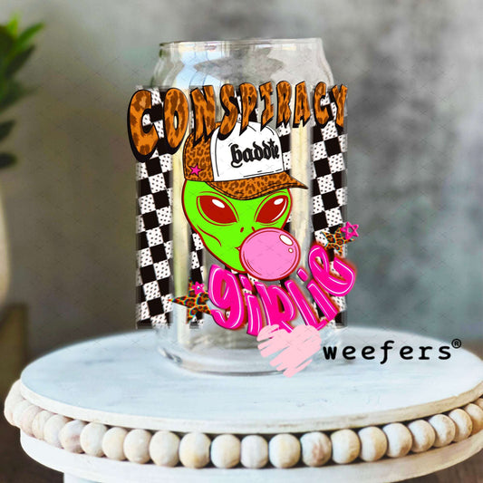 UV DTF Decal - Conspiracy Girlie Alien 16oz Libbey Glass Original Size Weefers