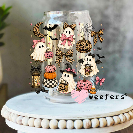 UV DTF Decal - Leopard Ghosts and Pumpkins 16oz Libbey Glass Original Size Weefers