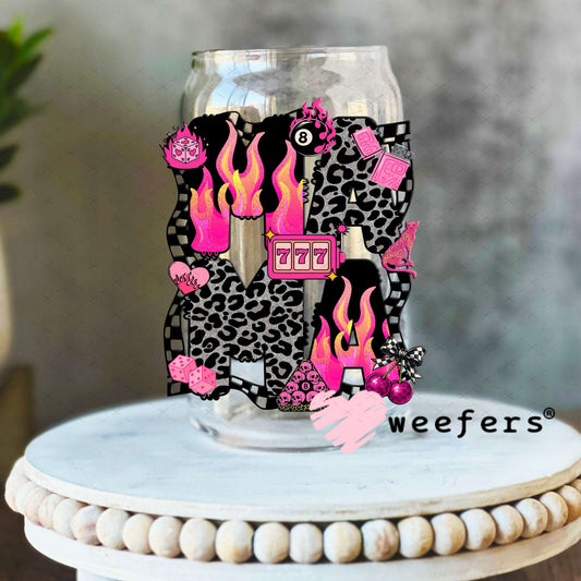 UV DTF Decal - Lucky 7's Pink Black 16oz Libbey Glass Original Size Weefers