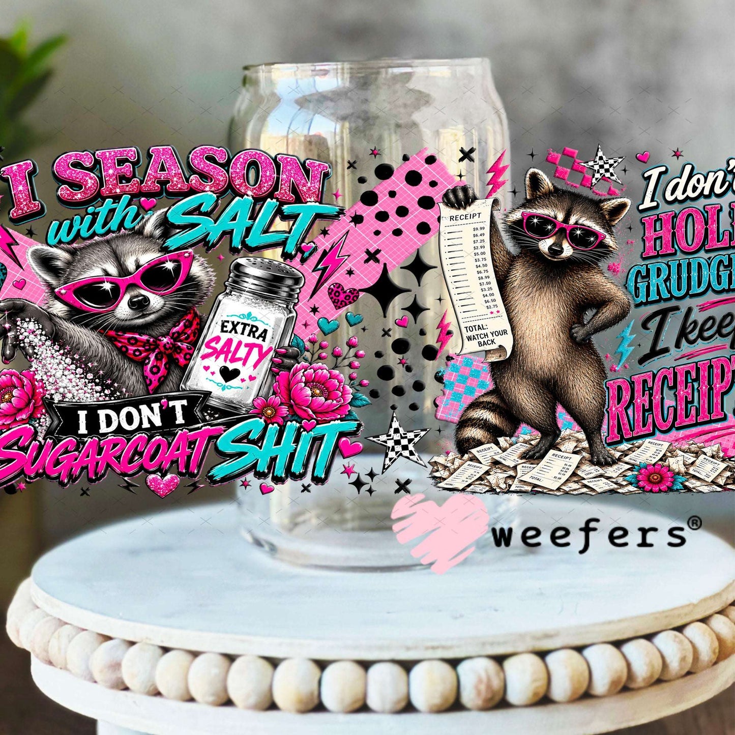 UV DTF Cup Wraps - I Season with Salt- Weefers® Exclusive 16oz Libbey Glass Original Size Weefers